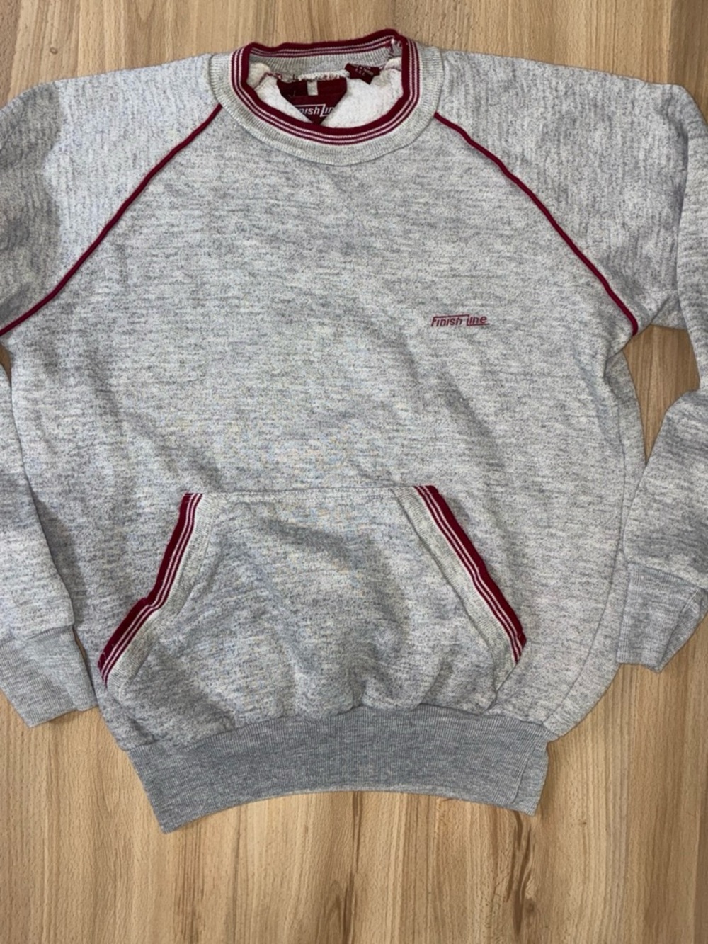 Finish Line Light Gray Crewneck Sweatshirt with Maroon Accents
